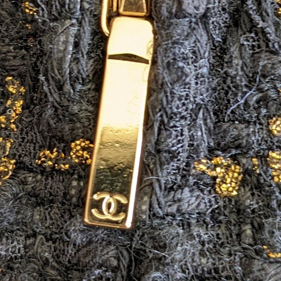 Chanel Skirt Black+Gold Fantasy Tweed Lambskin Trimmed Logo Side + Pocket Zipper - Picture 3 of 16